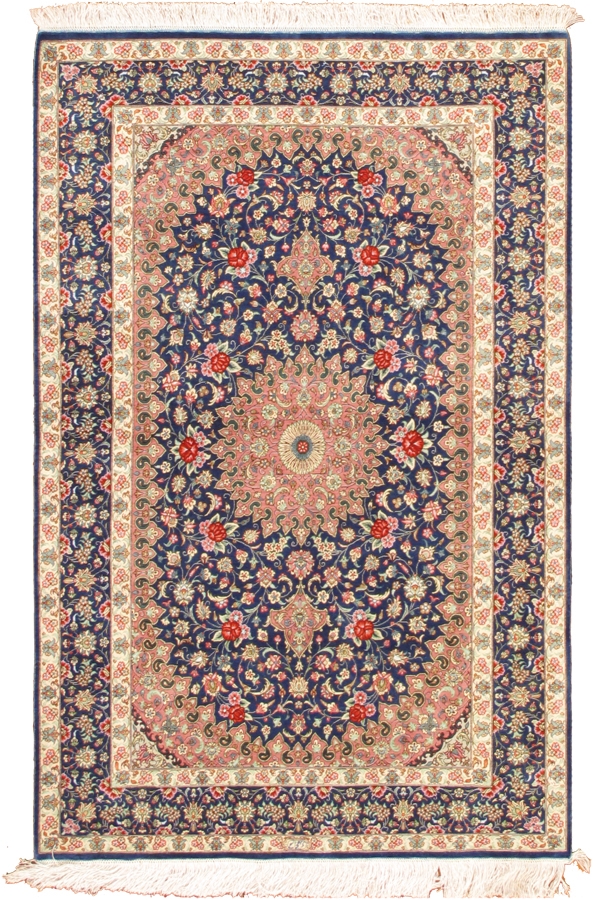 Azerbaijan Collection Hand-Knotted Pure Silk Area Rug- Blue - 3 ft. 2 in. X 5 ft. 0 in.