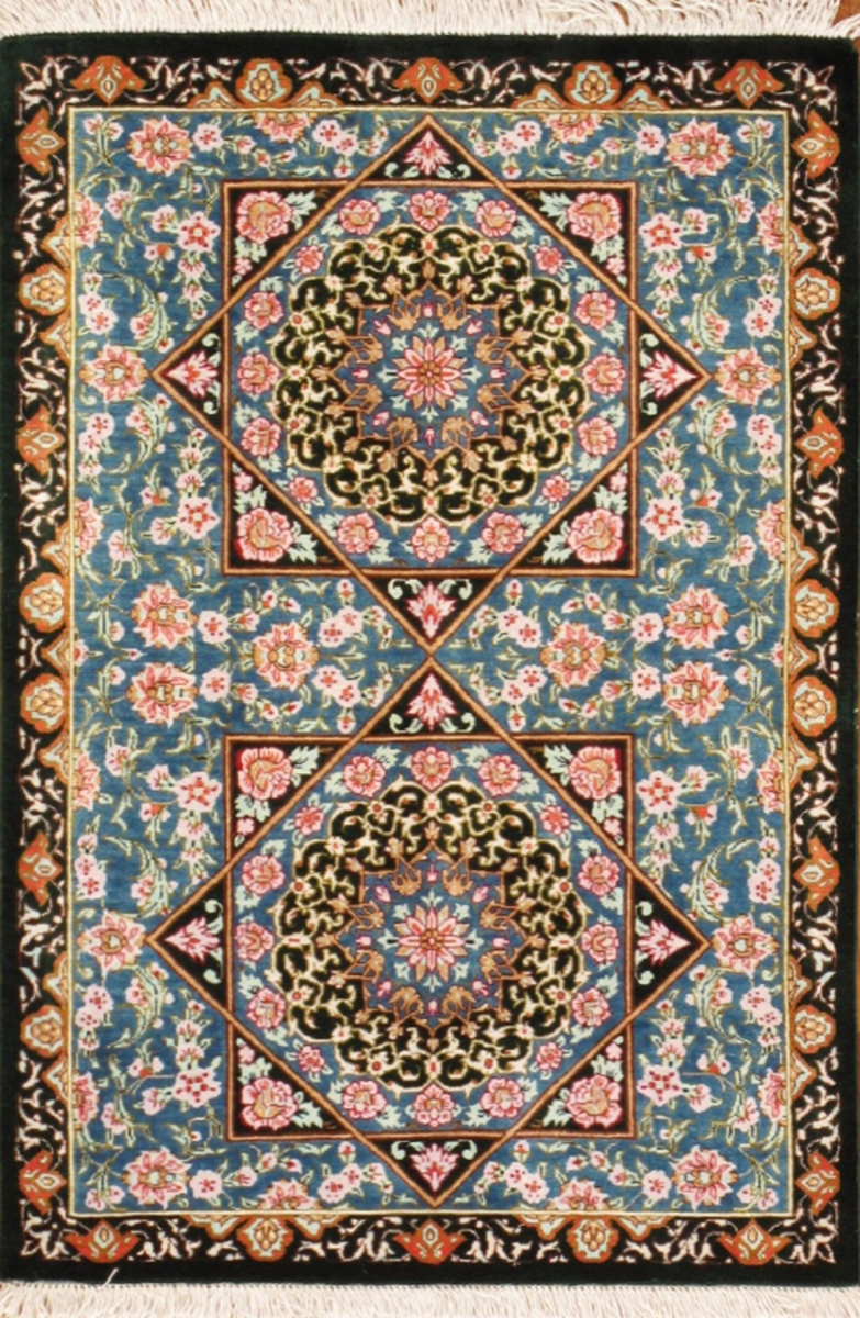 Azerbaijan Collection Hand-Knotted Pure Silk Area Rug- Multi