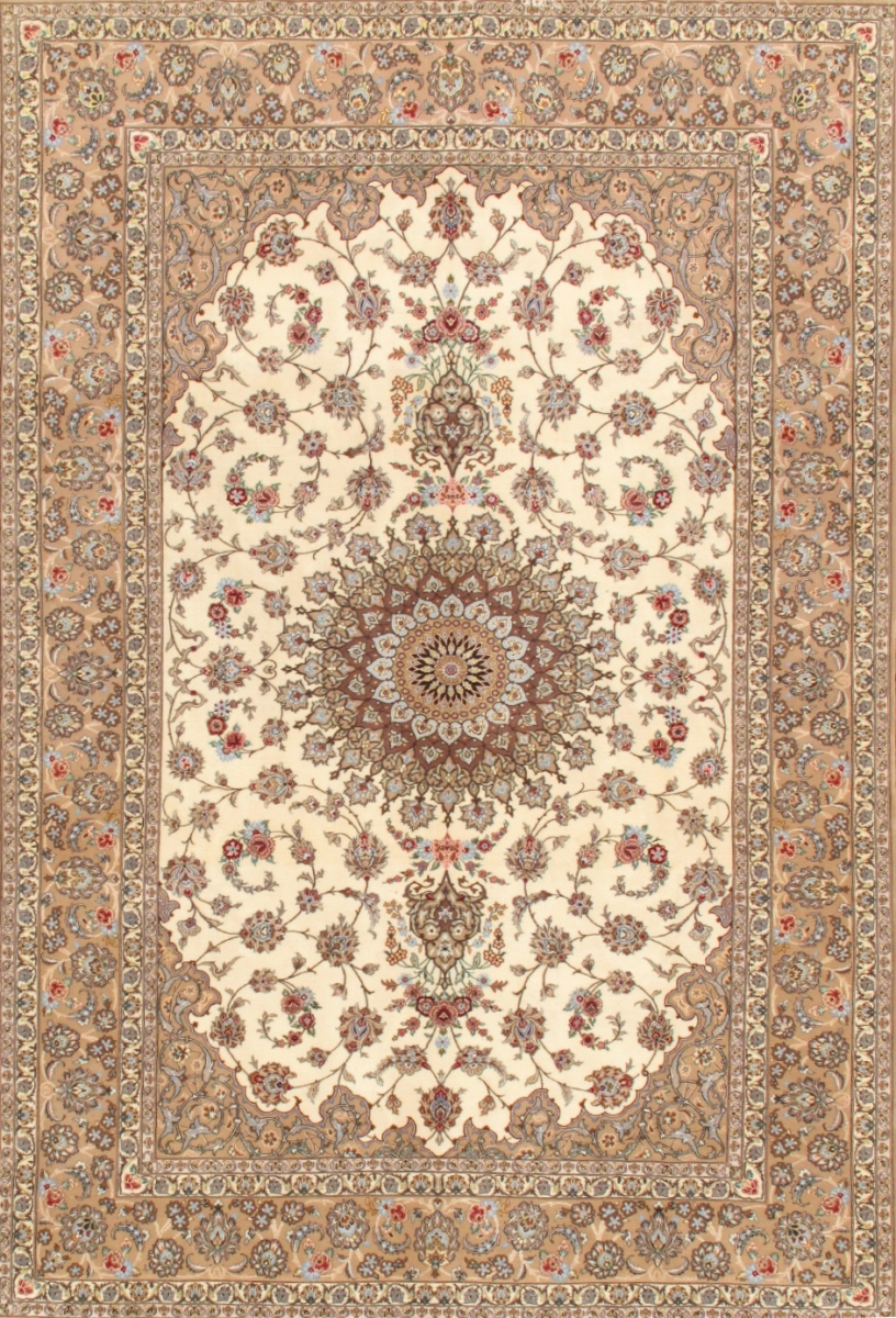 Azerbaijan Collection Hand-Knotted Silk & Wool Area Rug- Ivory - 6 ft. 9 in. X 10 ft. 2 in.