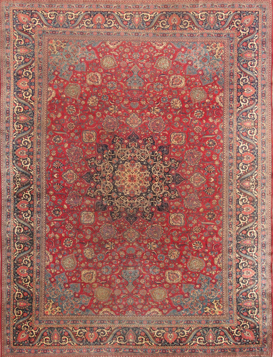 Antique Kashan Collection Red Lamb's Wool Area Rug-10' 5' X 13' 6'