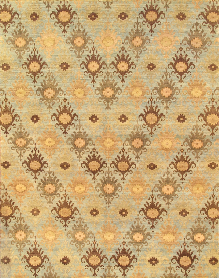 Ikat Collection Hand-Knotted Lamb's Wool Area Rug- Light Blue - 9' 2' X 12' 0'