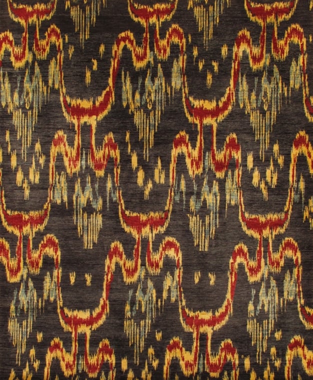 Ikat Collection Hand-Knotted Lamb's Wool Area Rug- Black - 8' 0' X 9' 10'