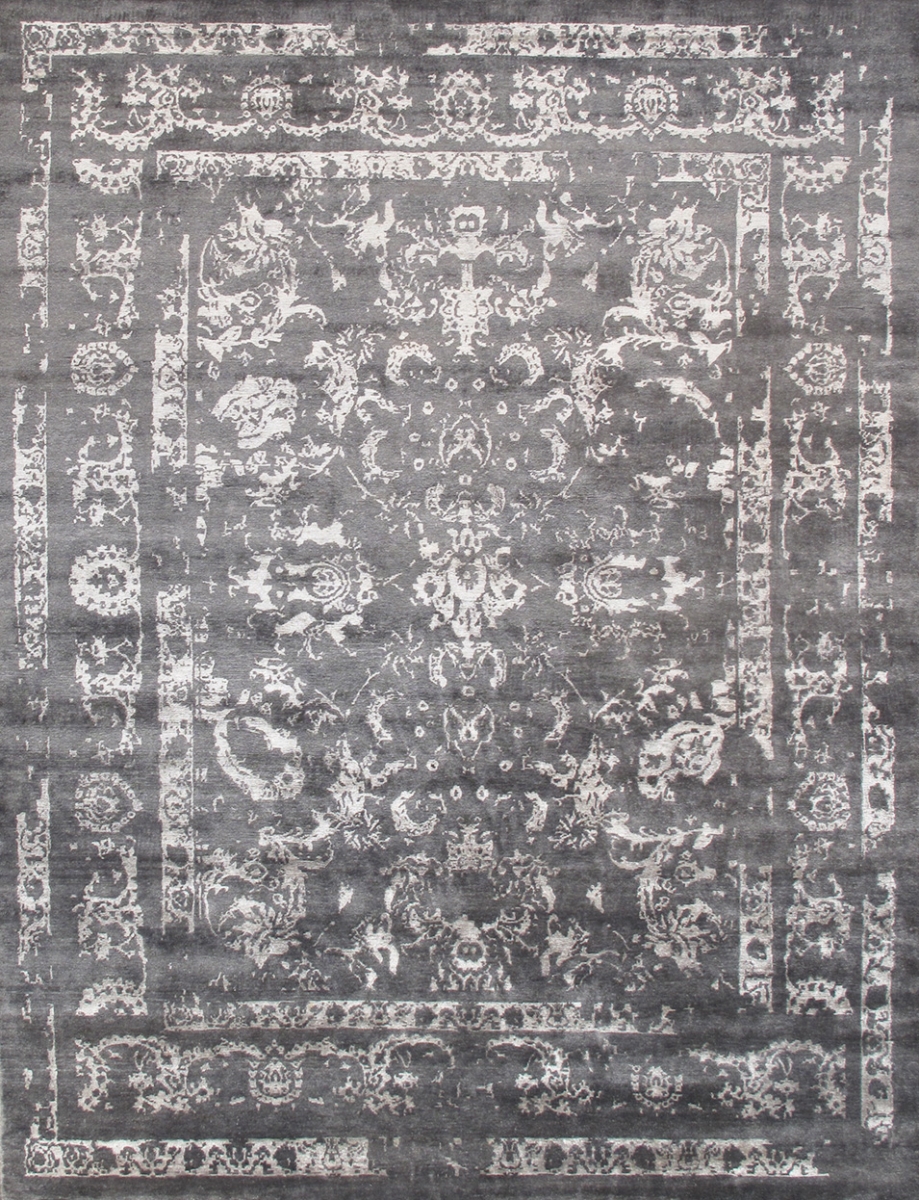Transitional Collection Hand-Knotted Silk Area Rug- Grey - 9' 2in. X 11' 11in.