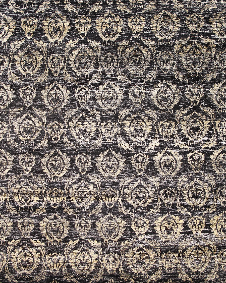 Sari Silk Collection Hand-Knotted Area Rug- Black - 8' 0' X 9' 11'