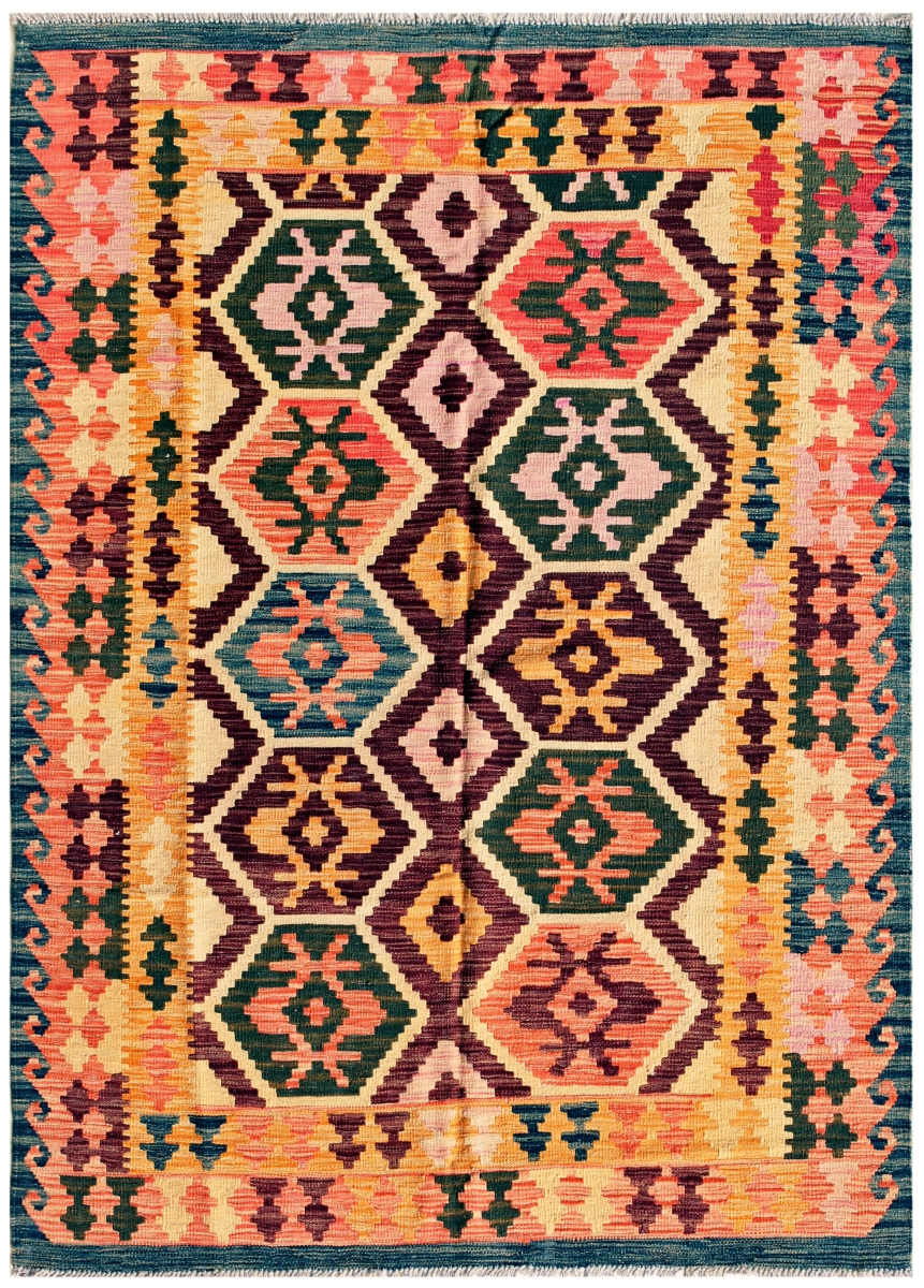 047036  Vintage Kilim Collection Multi Wool Area Rug- 4' 9' X 6' 7'