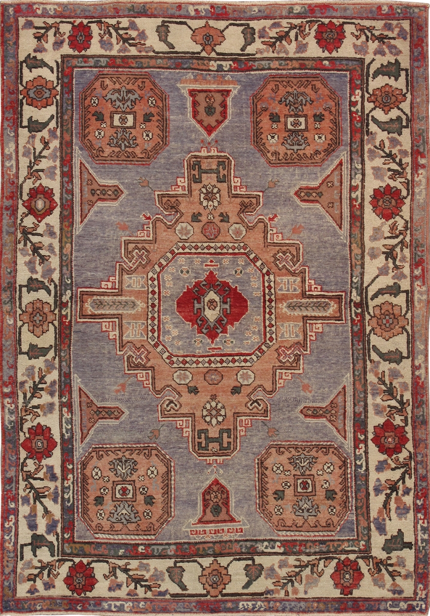 Vintage Sivas Collection Lamb's Wool Area Rug- Grey - 4' 8' X 6' 8'