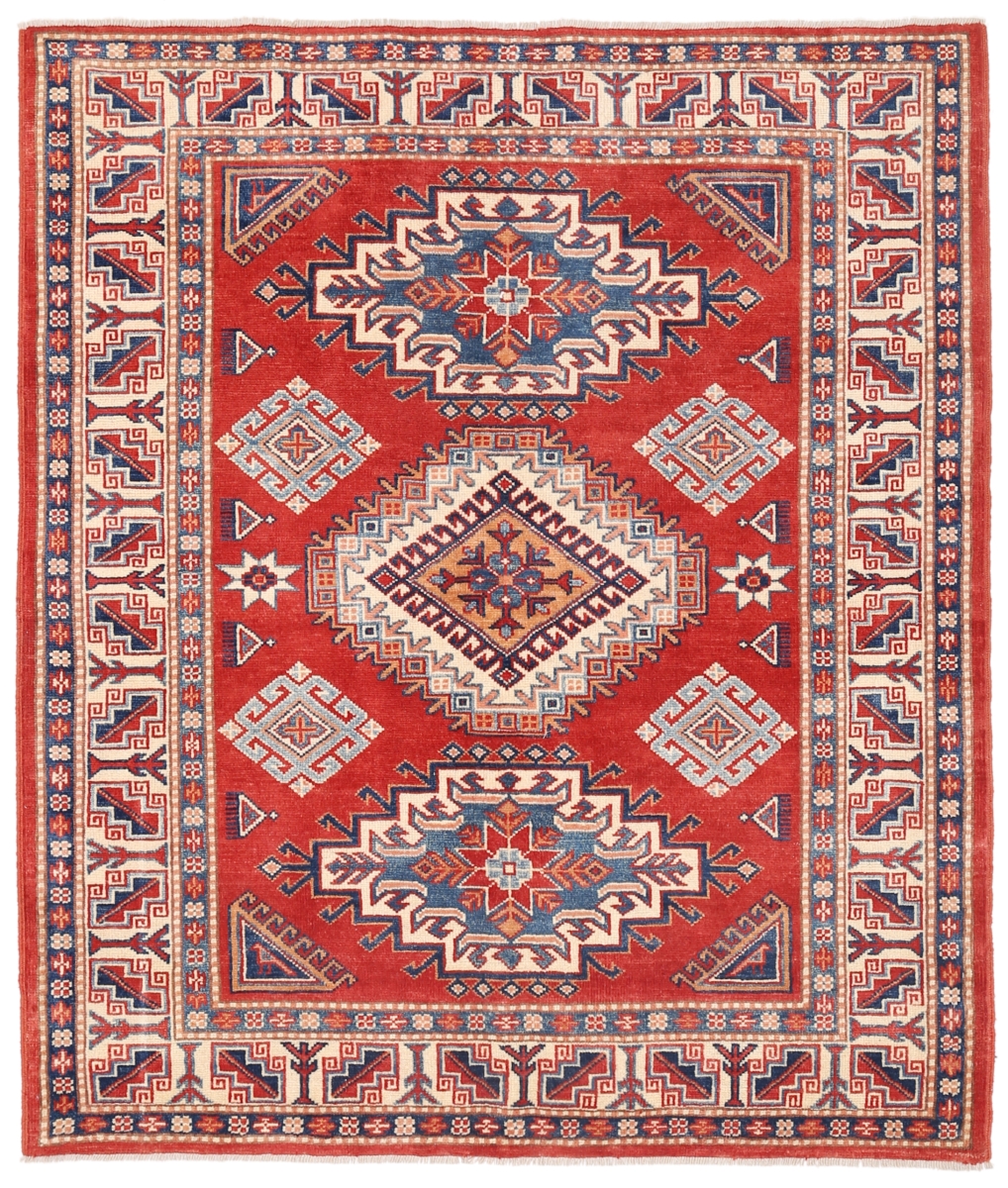 Kazak Collection Hand-Knotted Wool Area Rug- - 4'11' X 5'11'