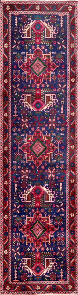 Vintage Azerbaijan Blue Wool Area Rug 3 ft. 3 in. X 12 ft. 4 in.