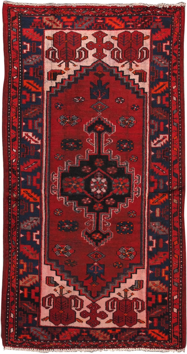Vintage Azerbaijan Red Lamb's Wool Area Rug- - 3 ft. 4 in. X 6 ft. 5 in.