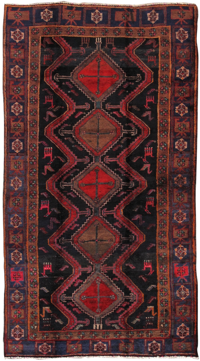 Vintage Azerbaijan Black Lamb's Wool Area Rug- - 4 ft. 5 in. X 8 ft. 3 in.