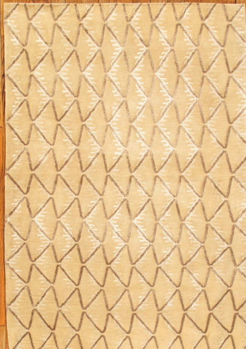 Modern Collection Hand-Knotted Silk & Wool Beige Area Rug- 3'11' X 5' 9'