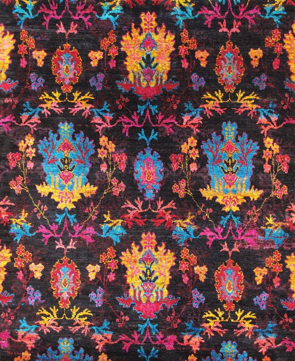 Ikat Collection Hand-Knotted Sari Silk Area Rug- Red - 6' 7' X 7' 11'