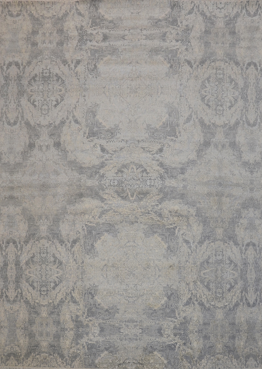 Transitional Collection Hand-Knotted Silk & Wool Area Rug- 9' 11' X 14' 1' - Silver - 9'11' X 14'1'