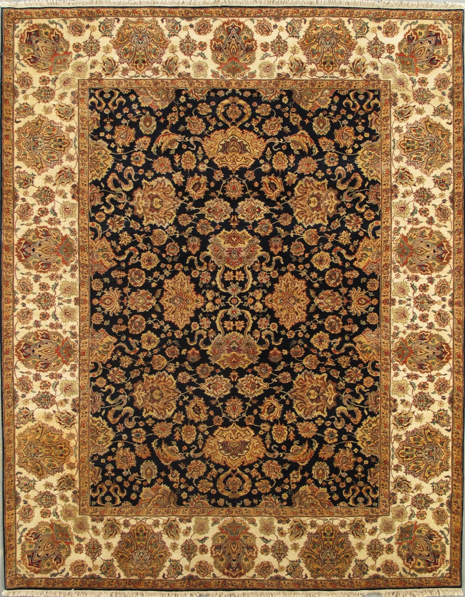 Agra Collection Hand-Knotted Lamb's Wool Area Rug- Navy - 9' 0' X 12' 2'