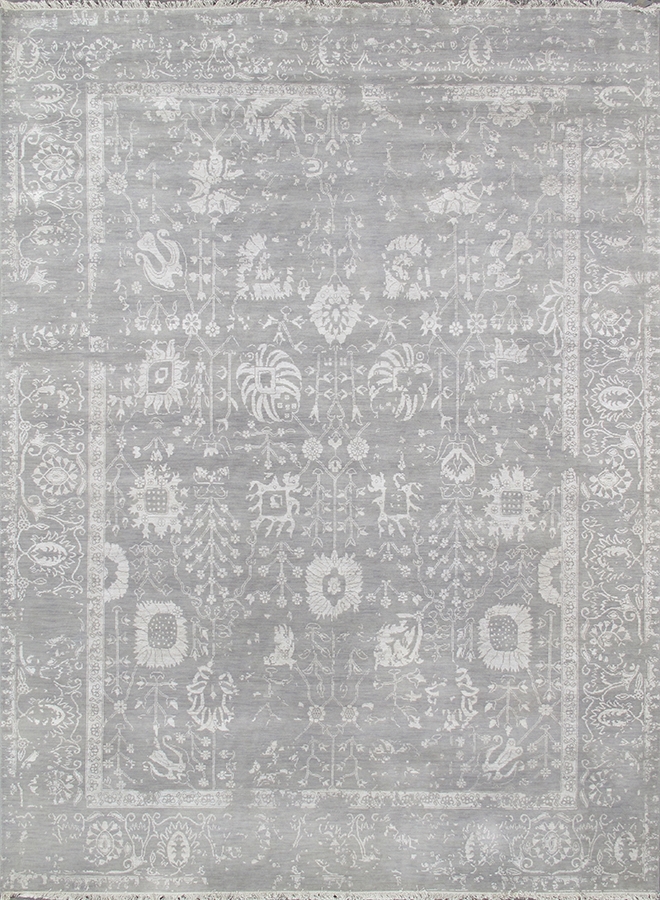 Transitional Collection Hand-Knotted Silk & Wool Area Rug- Grey - 8' 0' X 10' 2'