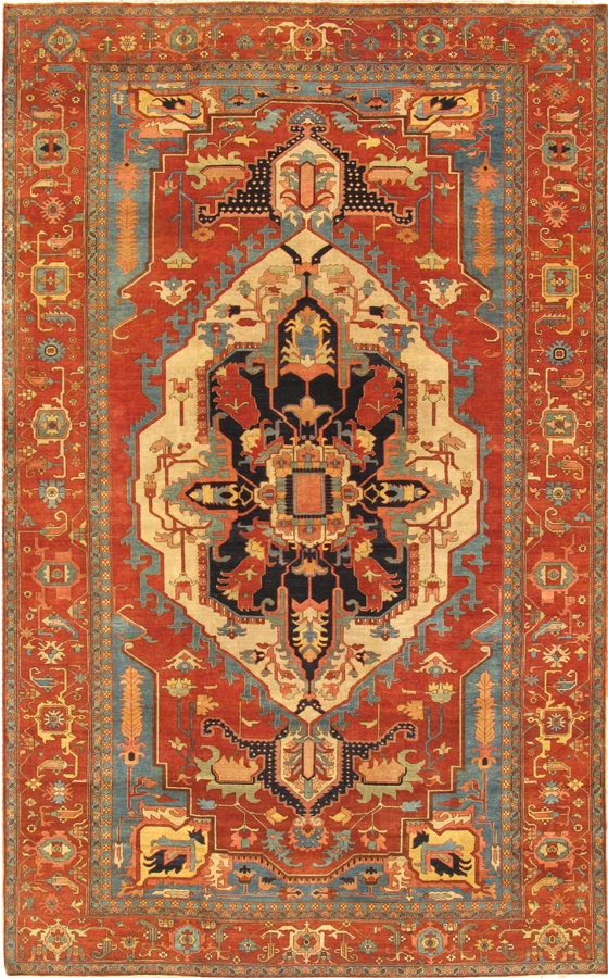 Serapi Collection Hand-Knotted Lamb's Wool Area Rug- - Ivory - 9' 1' X 11' 11'