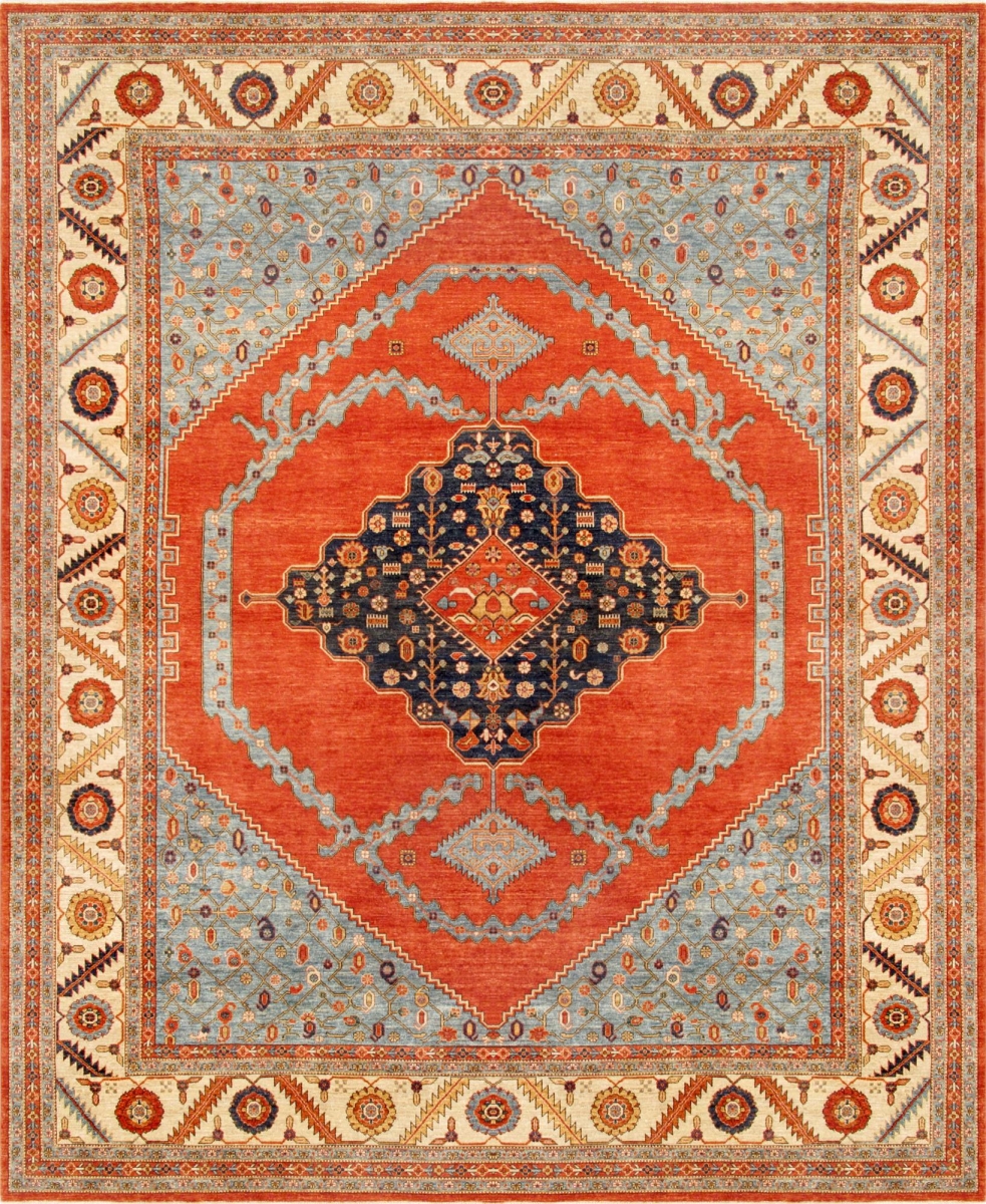 Serapi Collection Hand-Knotted Lamb's Wool Area Rug- Rust - 12' 1' X 15' 1'