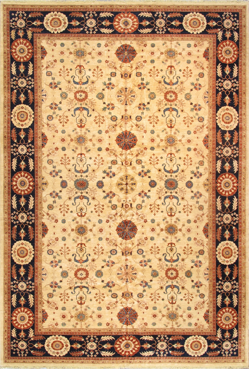 Melody Collection Hand-Knotted Lamb's Wool Area Rug- Ivory/Navy