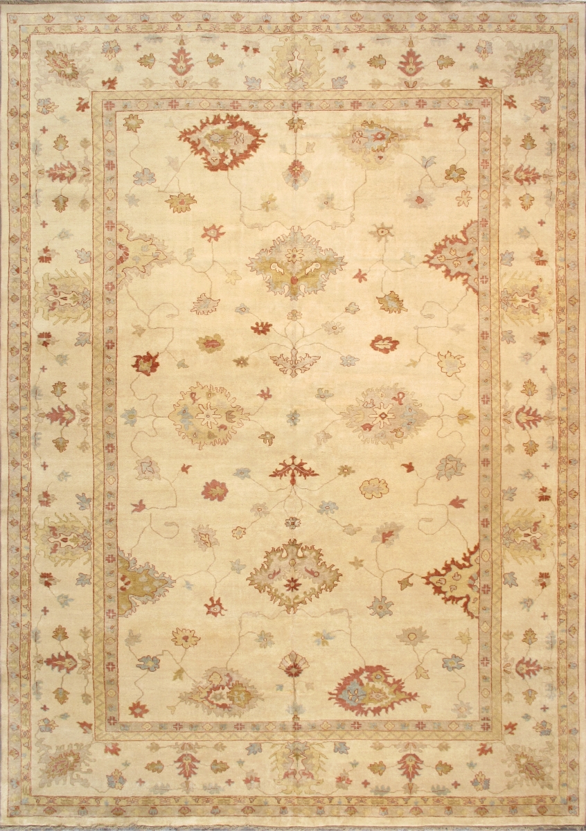 033221  Oushak Collection Hand-Knotted Wool Area Rug-12' 1' x 17' 2', Ivory