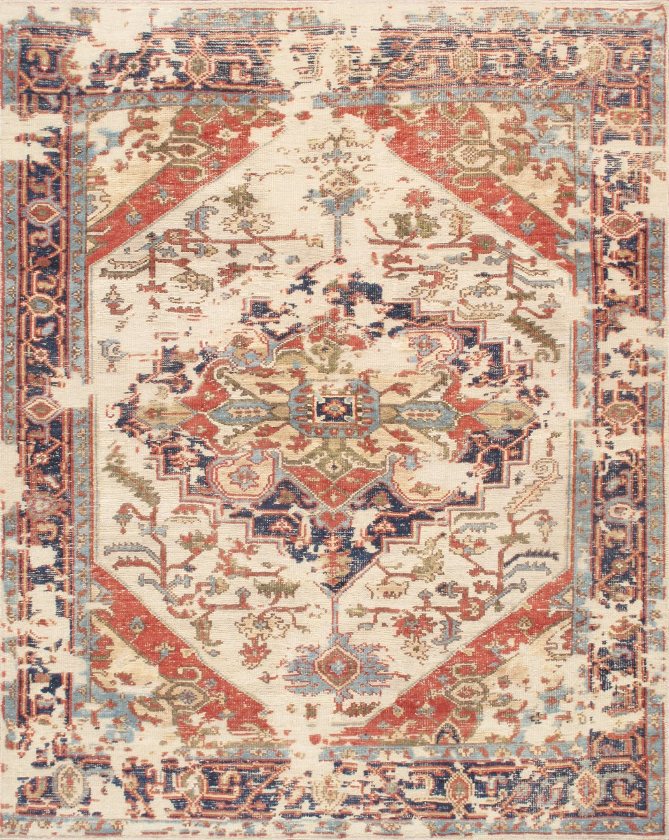 Serapi Collection Hand-Knotted Ivory/Navy Wool Area Rug 9' 3' X 11'10'