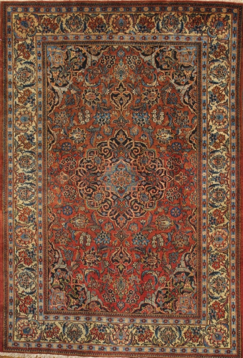 Antique Azerbaijan Rust Lamb's Wool Area Rug- - 4 ft. 7 in. X 6 ft. 8 in.