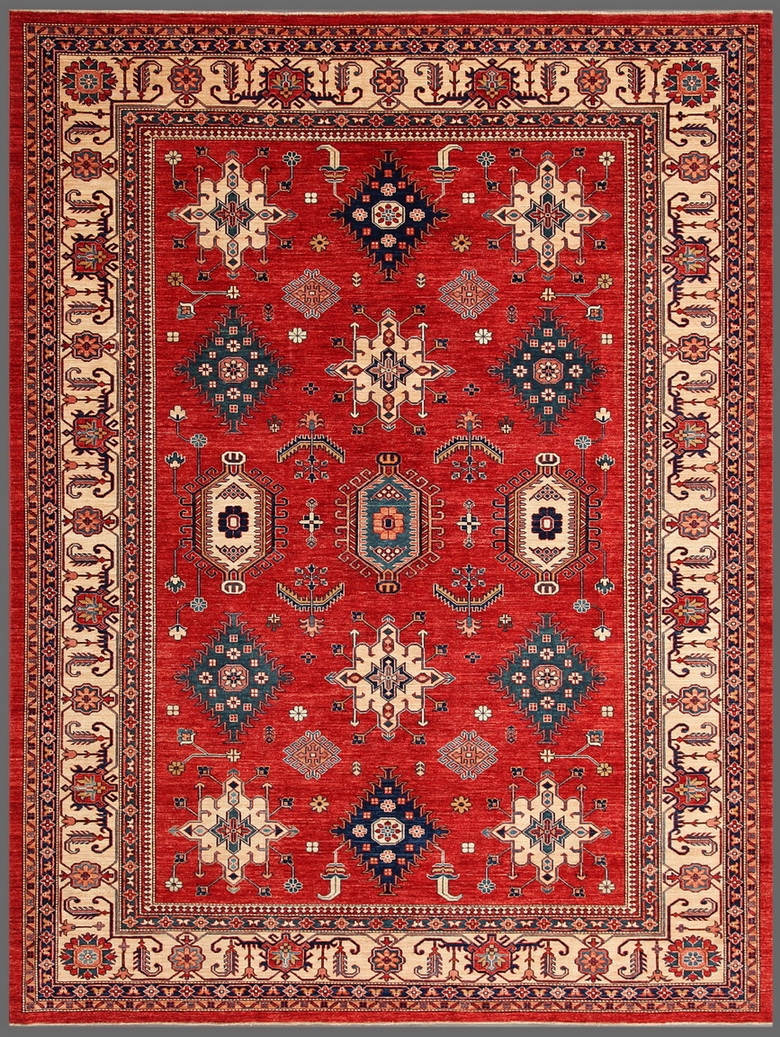Kazak Collection Hand-Knotted Lamb's Wool Area Rug - Rust - 8'11'x11'8'