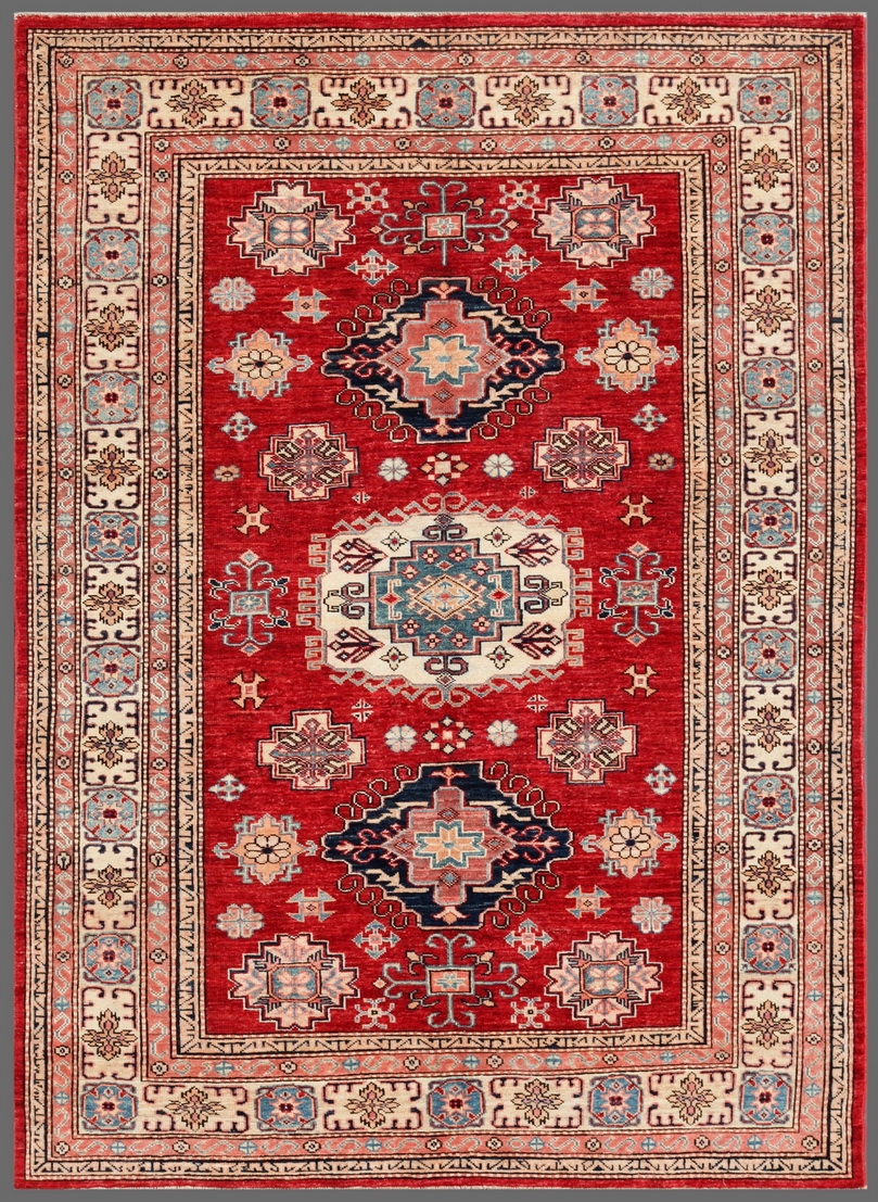 Kazak Collection Hand-Knotted Lamb's Wool Area Rug - 4'8'x6'6'
