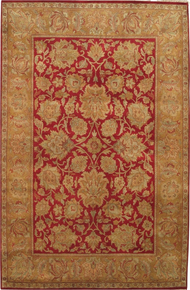 Agra Collection Traditional Hand-Knotted Wool Area Rug - Red - 6'1'x9'3'