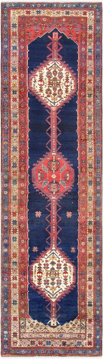 Vintage Azerbaijan Navy Lamb's Wool Area Rug - 3 ft. 1 in. X 11 ft. 5 in.