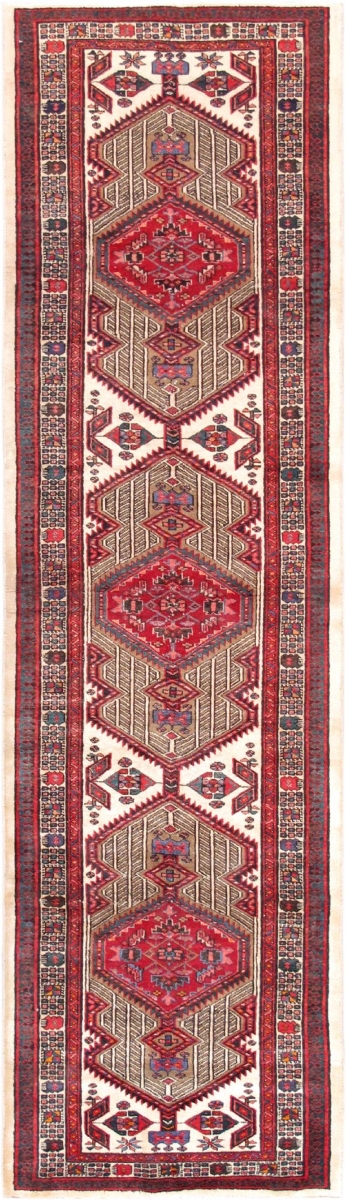 Vintage Azerbaijan Ivory Lamb's Wool Area Rug- 3 ft. 1 in. X 11 ft. 4 in.