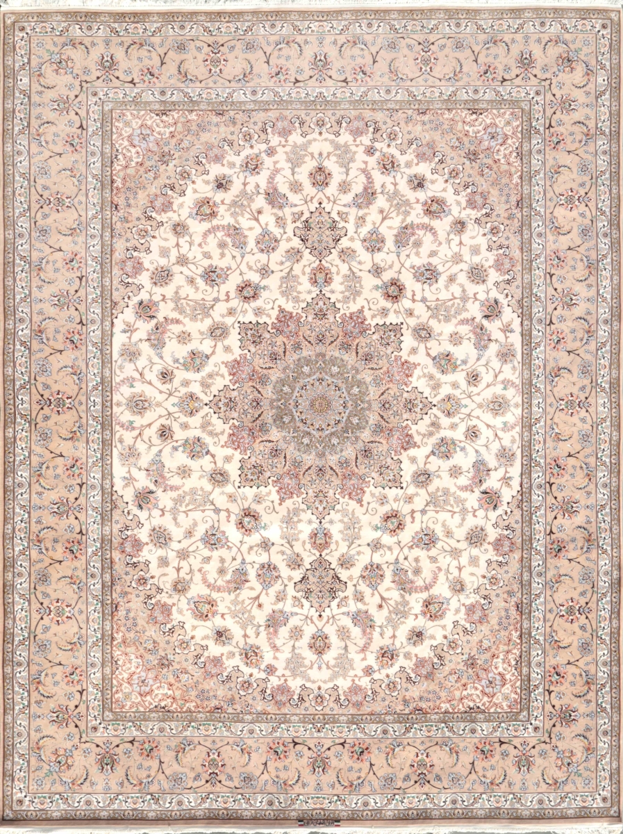 Azerbaijan Collection Hand-Knotted Wool Area Rug- Ivory
