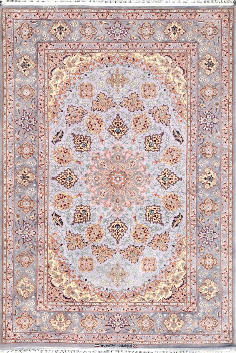 Azerbaijan Collection Hand-Knotted Silk & Wool Area Rug- Grey - 4 ft. 4 in. X 6 ft. 7 in.