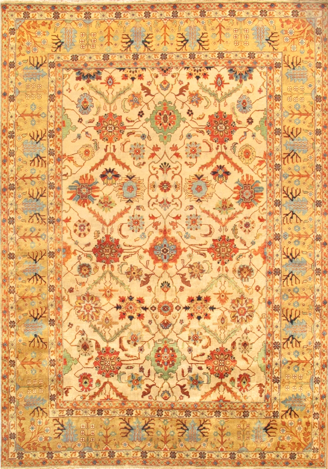 Mahal Collection Hand-Knotted Wool Area Rug- Ivory - 13' 8' X 14' 0'
