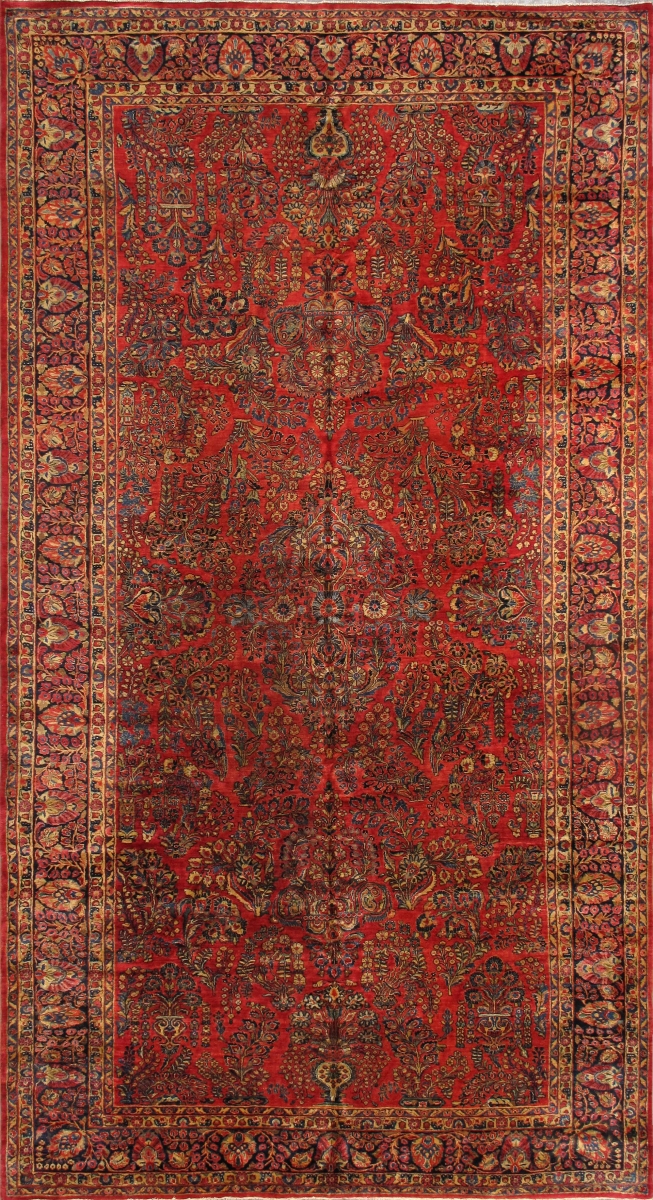Antique Azerbaijan Red Lamb's Wool Area Rug - 8 ft. 9 in. X 16 ft. 2 in.
