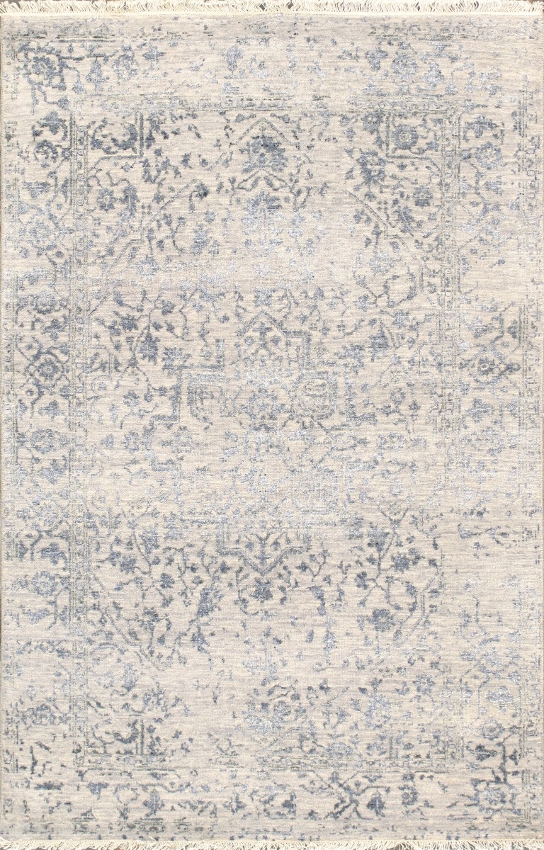 Transitional Collection Hand Knotted Bsilk & Wool Area Rug - Silver/Grey - 4' 0' X 6' 2'