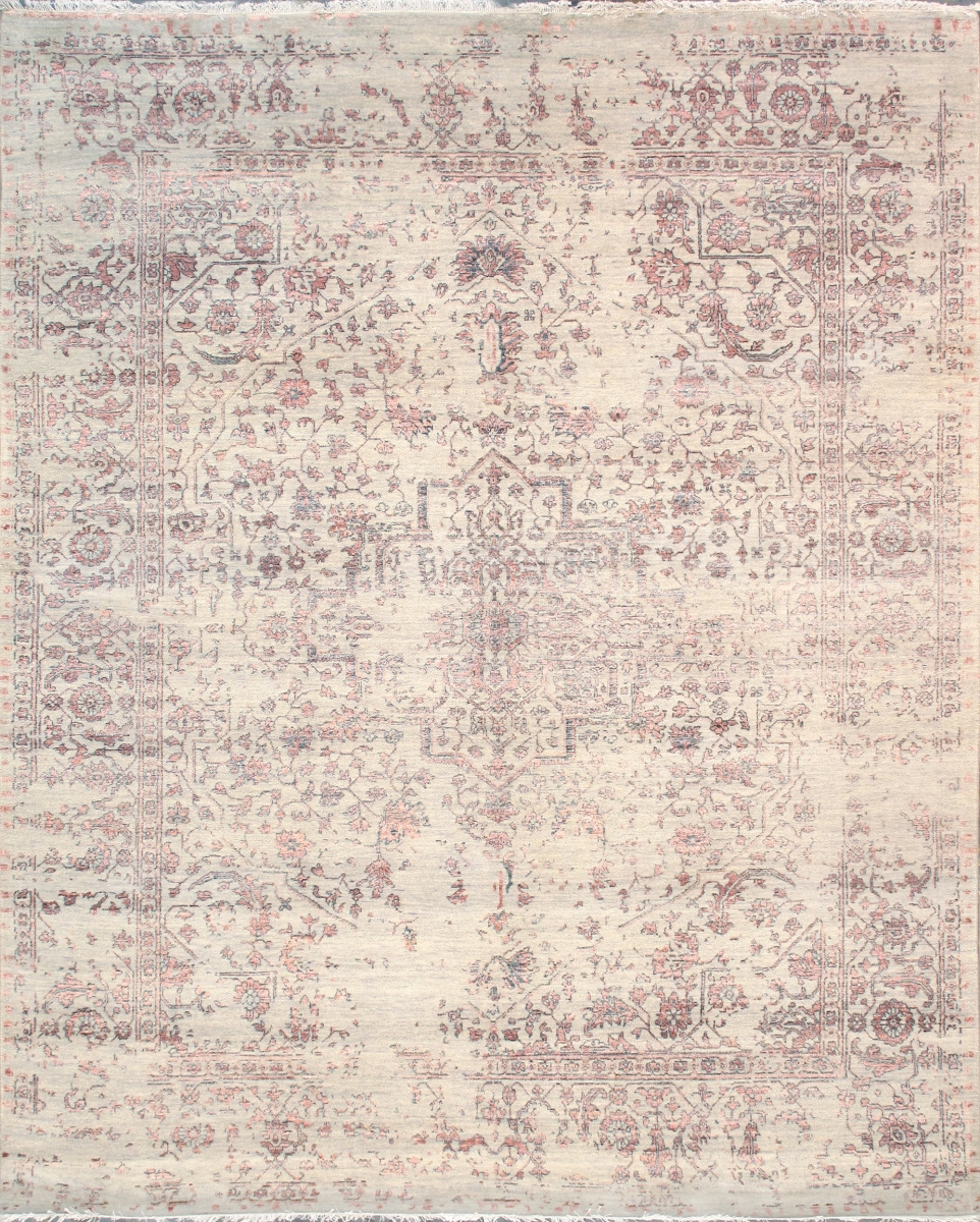 Transitional Collection Hand Knotted Bsilk & Wool Area Rug - Silver/Copper - 8' 1' X 9'11'