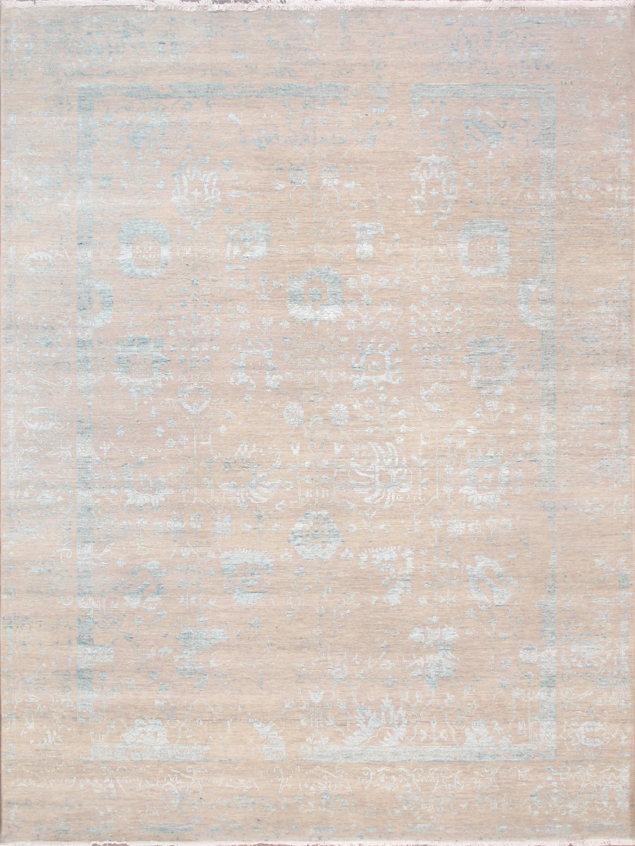 Transitional Collection Hand Knotted Bsilk & Wool Area Rug - Silver/Aqua - 9' 0' X 11'10'
