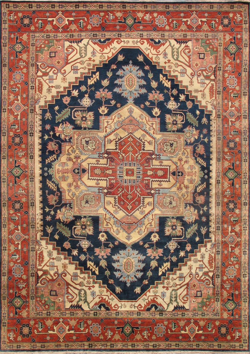 Serapi Oriental Hand Knotted Wool Area Rug- Navy/Rust - 8' 0in. X 10' 0in.