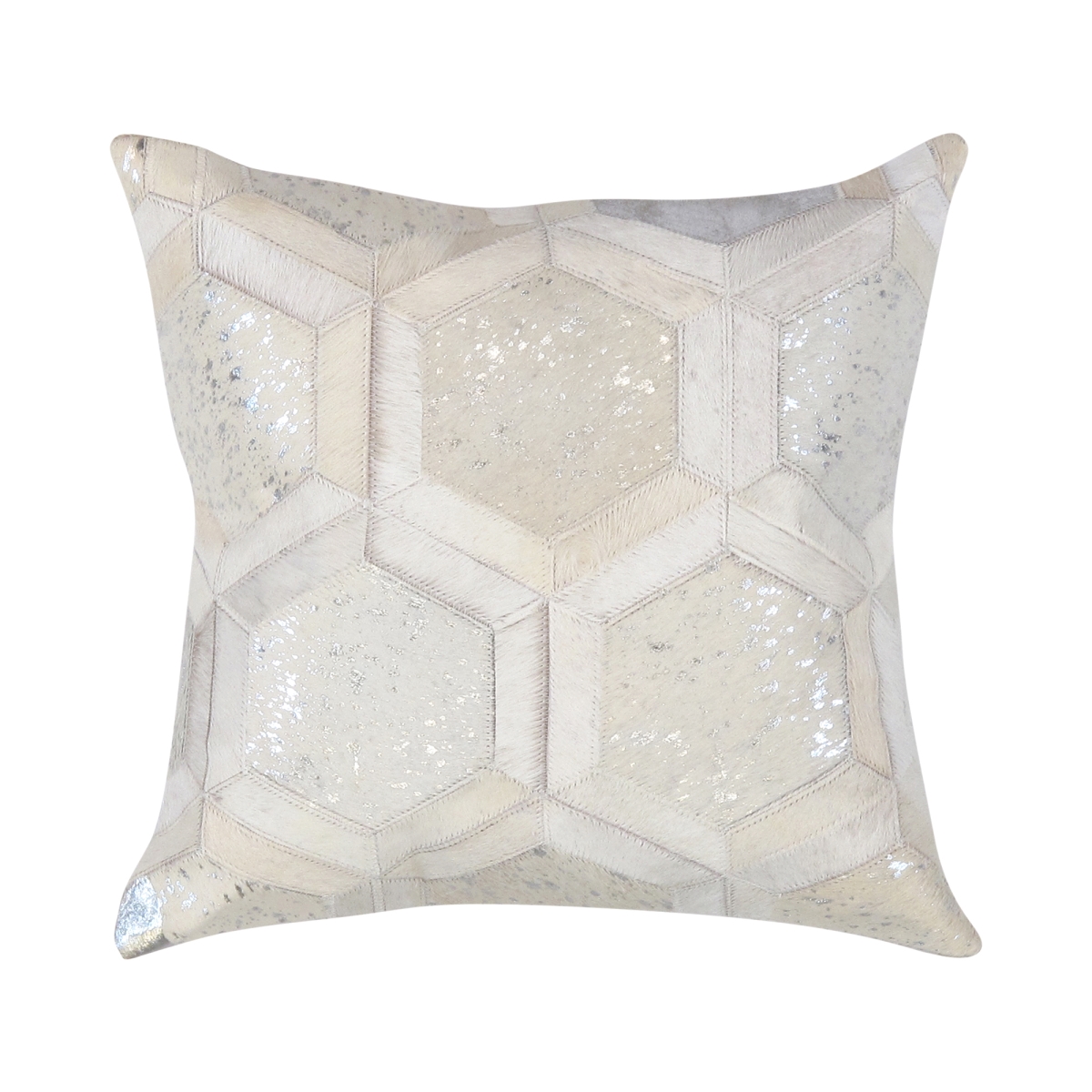 Safari Geometric Silver Cowhide 17' Decorative Throw Pillow