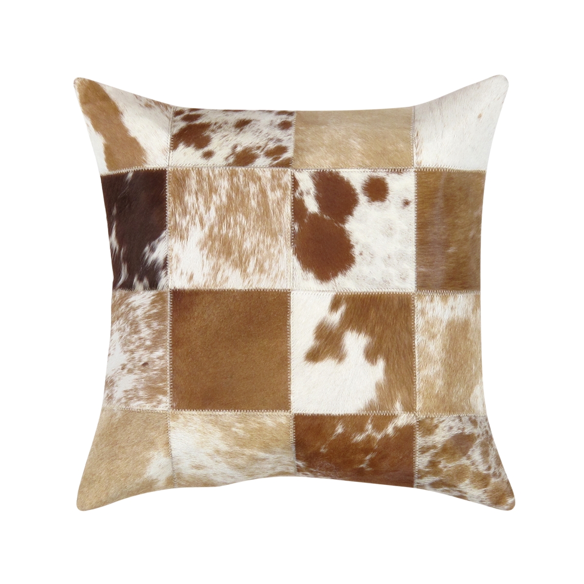Safari Checkered Brown Cowhide 17' Decorative Throw Pillow
