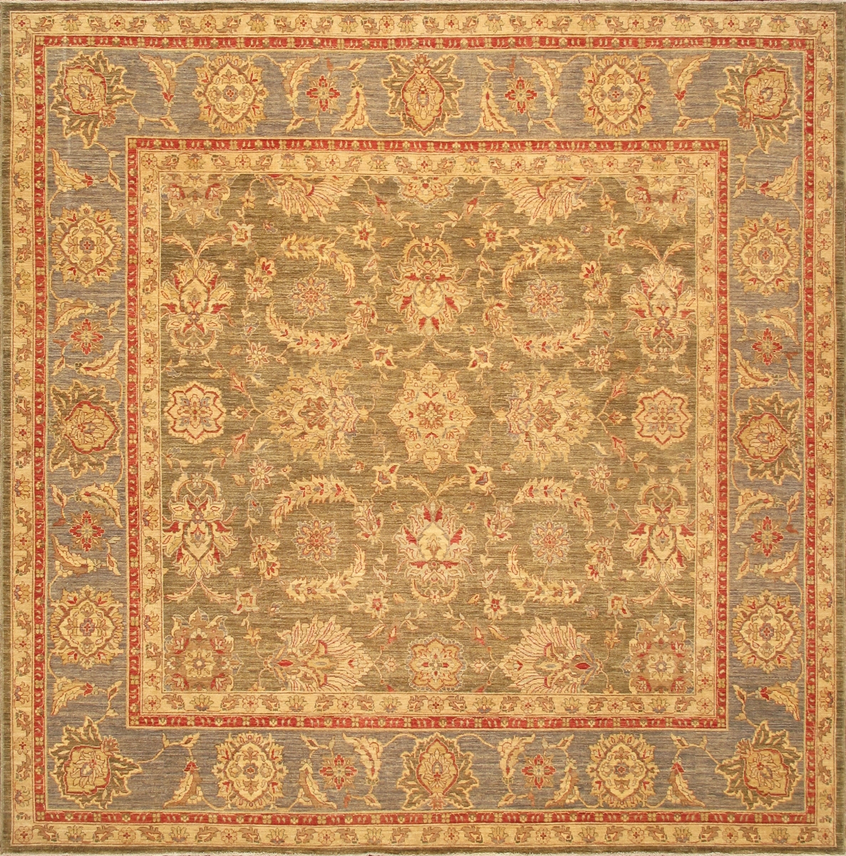 Denver Collection Hand-Knotted Green Lamb's Wool Area Rug- 9'10' X 9'10'