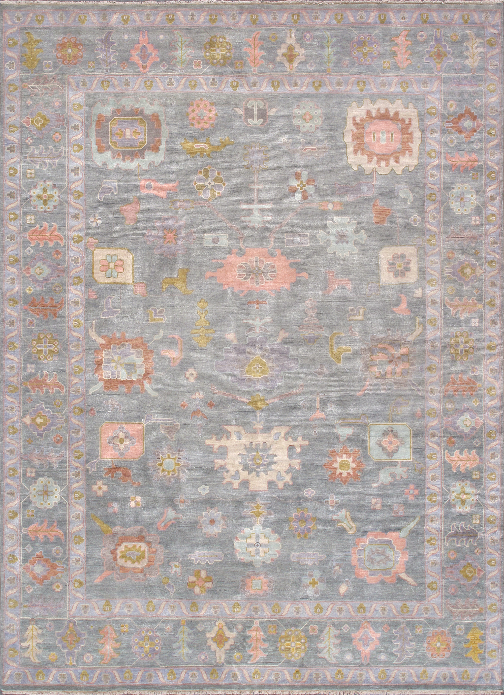 Oushak Collection Hand-Knotted L. Blue Wool Area Rug- 6' 2' X 8'11'
