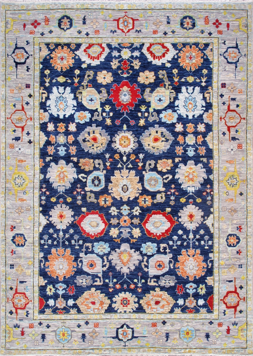 Oushak Collection Hand-Knotted Wool Navy Area Rug- 9'11' X 14' 0'