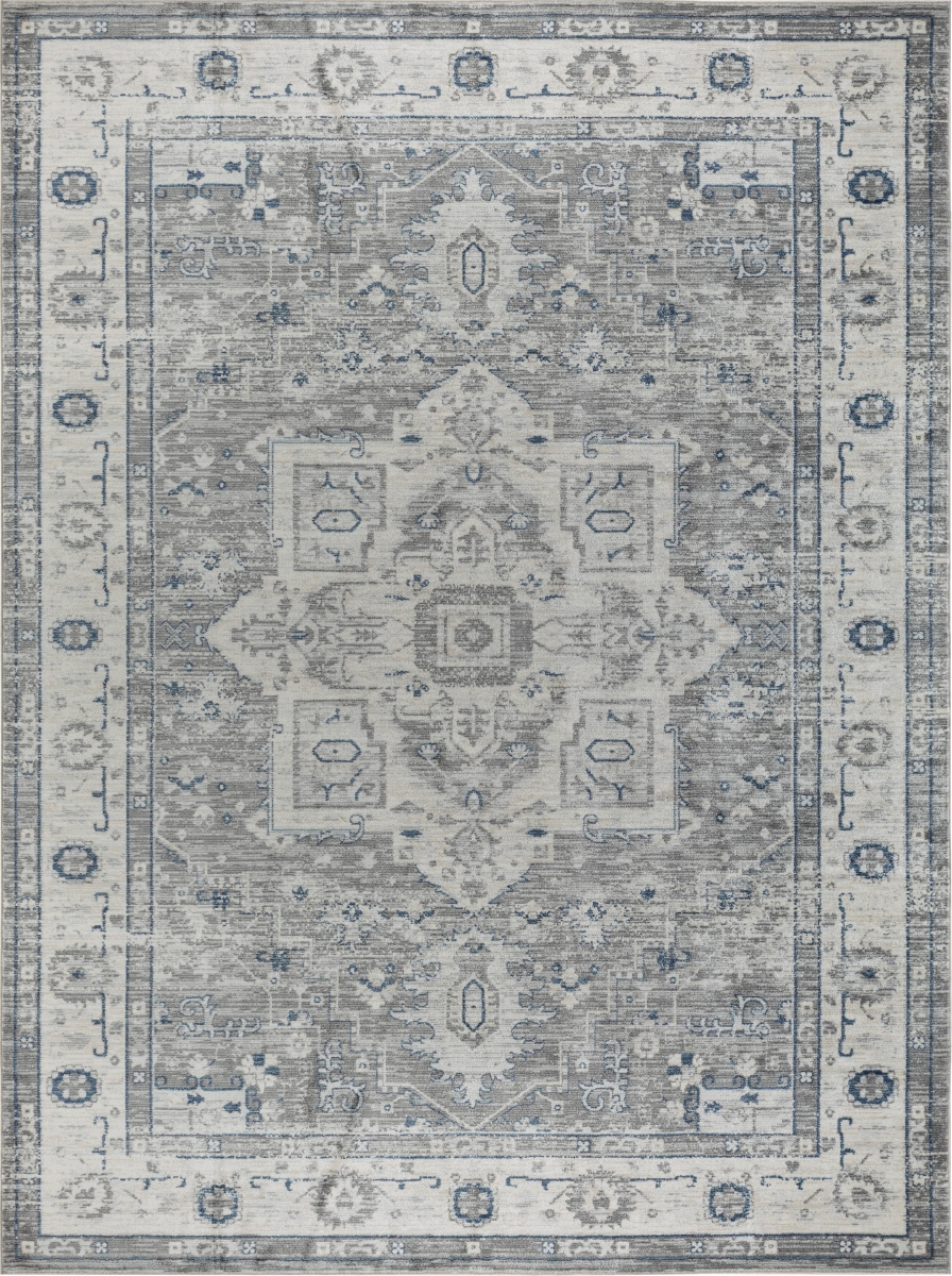 Turkish Heritage Oriental Fabric Grey Area Rug- 5' 0' X 8' 0'