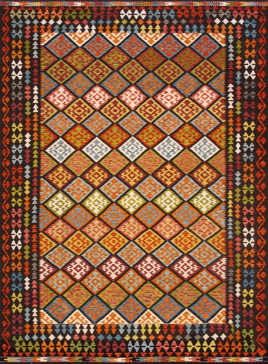 990256 8x11 Kilim Collection Reversible Wool Multicolor Area Rug- 8' 4'' X 11' 2''