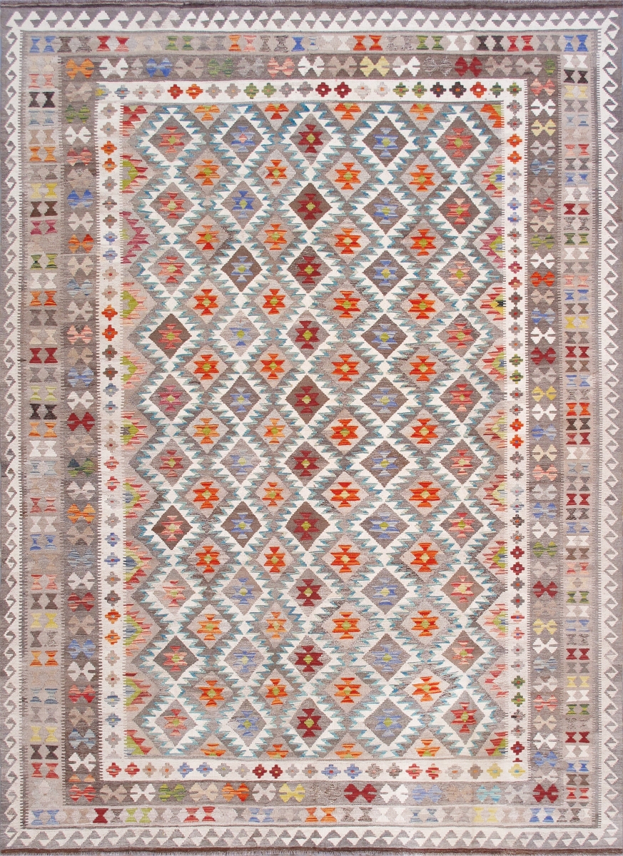 990254 8x11 Kilim Collection Reversible Wool Multicolor Area Rug- 8' 4'' X 11' 4''