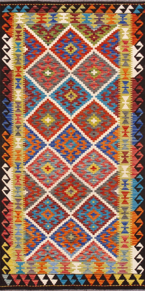 990253 4x7 Kilim Collection Reversible Wool Multicolor Area Rug- 3' 5'' X 6'11''