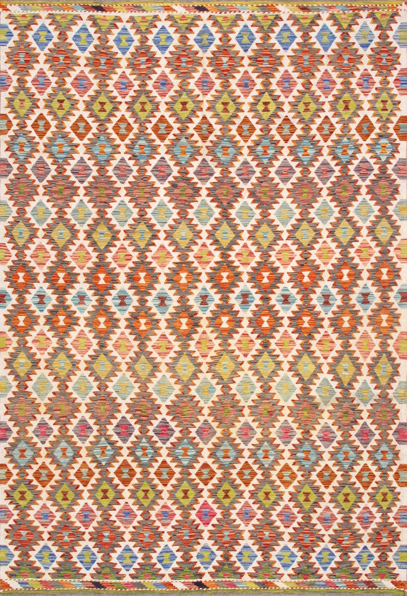 990248 7x10 Kilim Collection Reversible Wool Multicolor Area Rug- 6'11'' X 10' 0''
