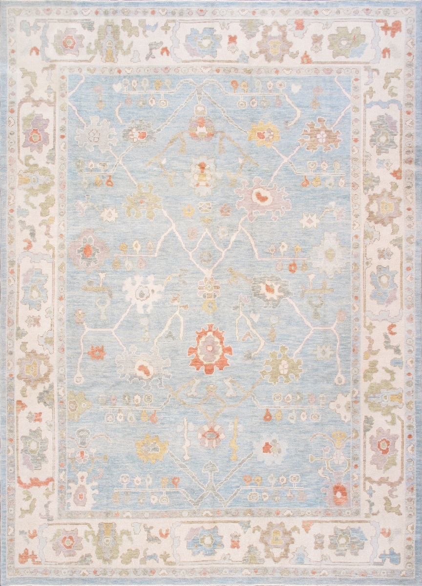 Turkish Oushak Collection Hand-Knotted Wool Blue Area Rug