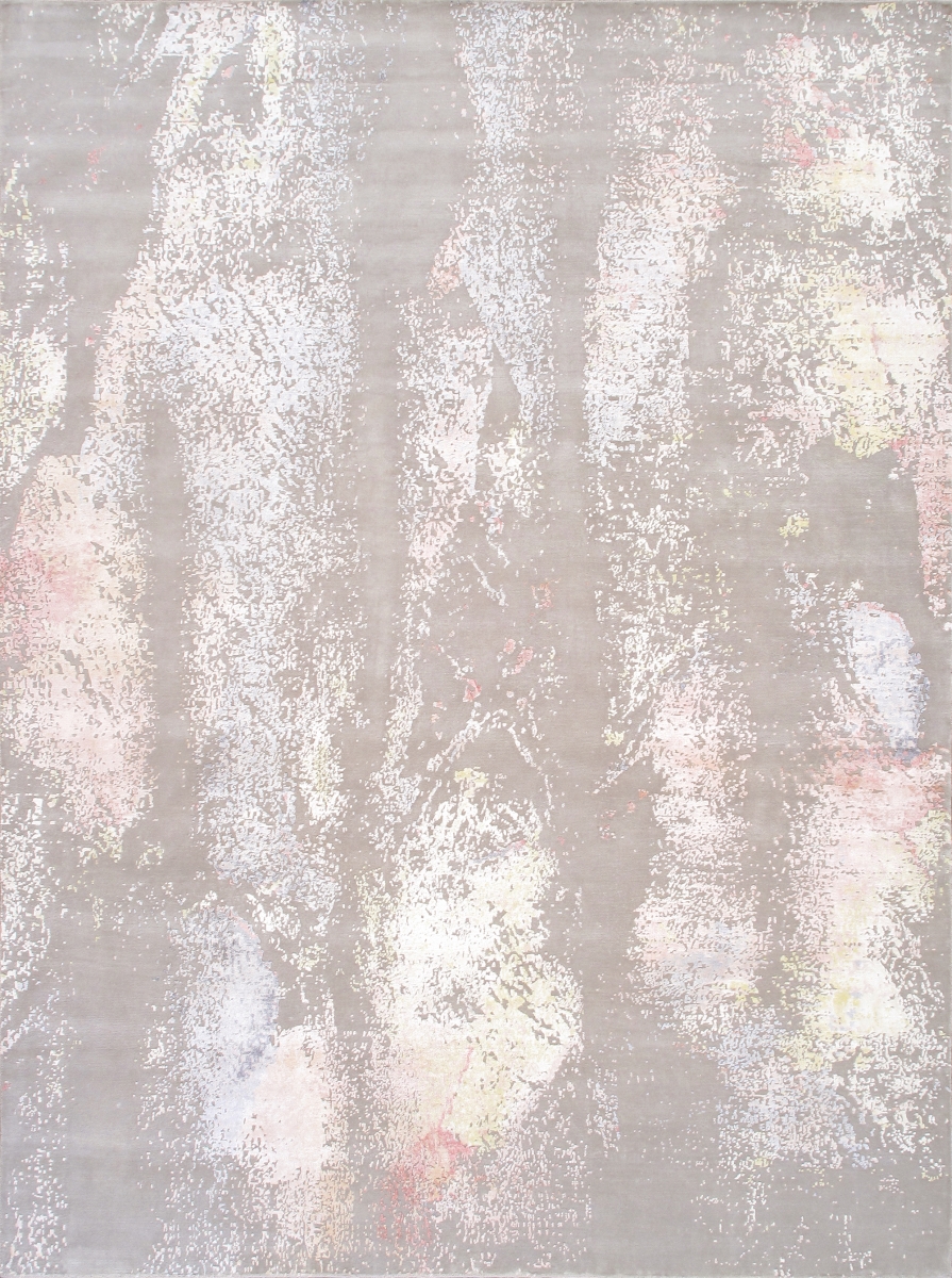 Modern 9' X 12' Hand-Knotted Silk & Wool Taupe/Multi Rug - All Ages, Indoors